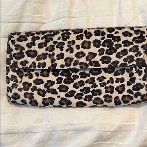 Ann Taylor Leopard-Print Fold-Over Clutch in Brown and Black